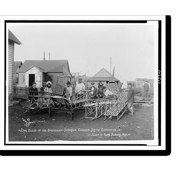 Historic Print, Dog sleds of the Stefansson-Anderson Canadian-Arctic expedition. Built in Nome, Alaska, 1913, 16" x 20"