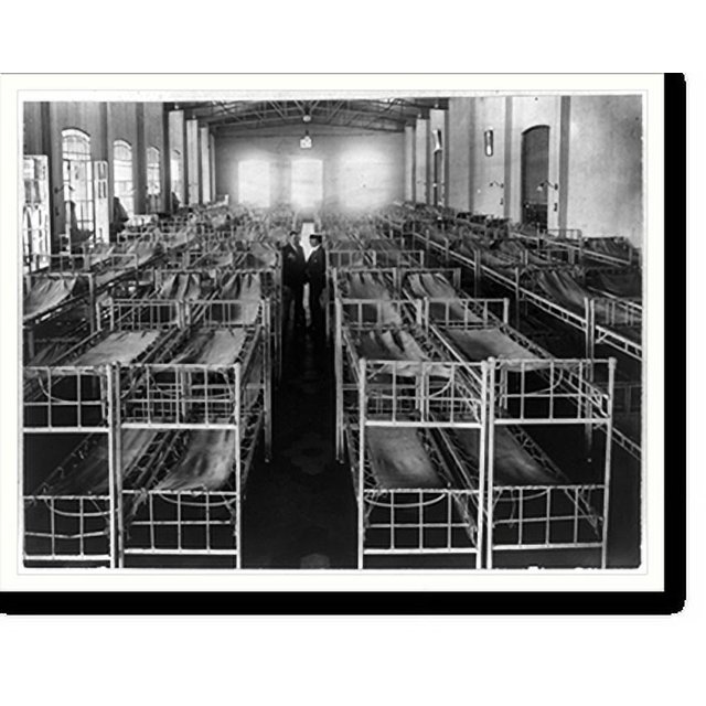Historic Print, Double decker cots lined up in Immigrant Hotel, Buenos