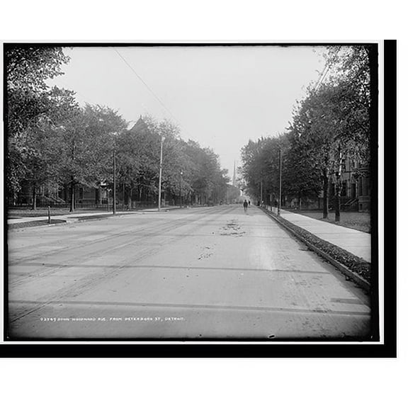 Historic Print, Down Woodward Avenue from Peterboro St., Detroit, 16" x 20"