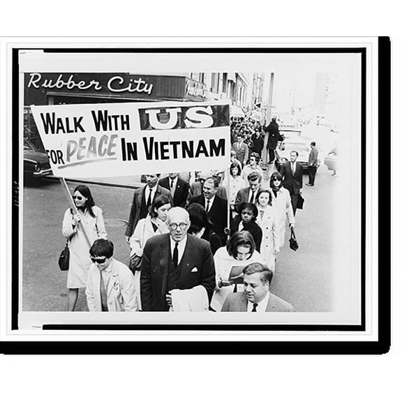 Historic Print, [Dr. Benjamin Spock (center, foreground) leading march to the United Nations to demand a cease-fire in Vietnam], 16" x 20"
