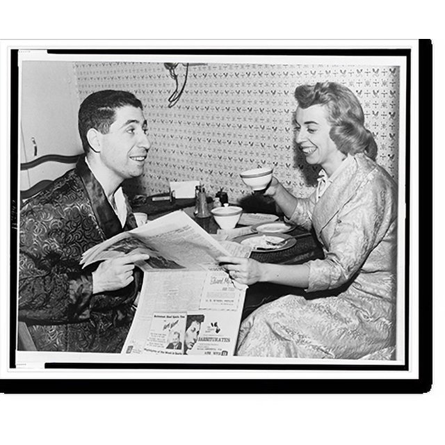 Historic Print, [Dr. Joyce Brothers having breakfast and reading newspaper with her husband