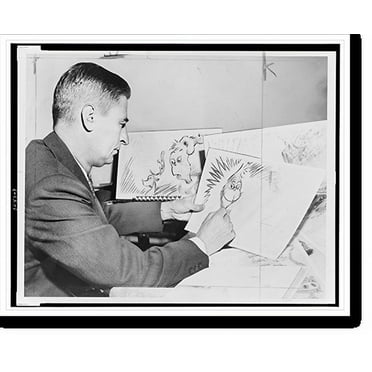Historic Print, Dr. Seuss (Ted Geisel) at work on a drawing of a grinch, the hero of his forthcoming book, How the Grinch Stole Christmas".World Telegram & Sun photo by Al Ravenna.", 16" x 20"