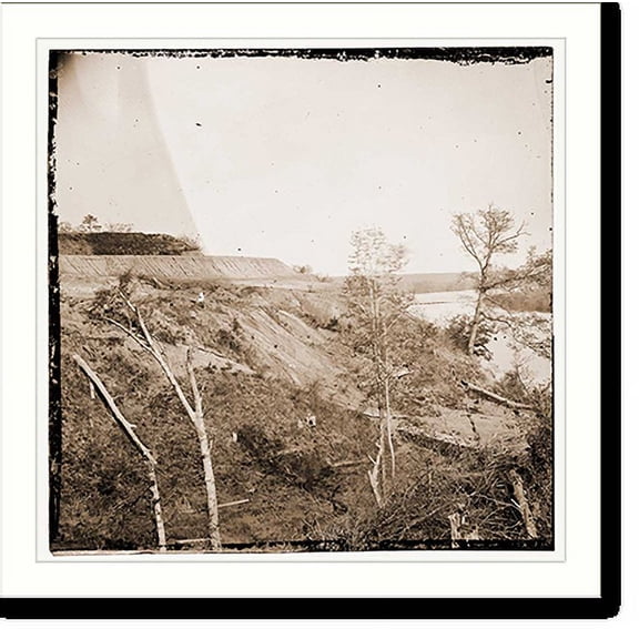 Historic Print, Drewrys Bluff Virginia. Exterior view of Confederate Fort Darling and obstructions, 18" x 24"