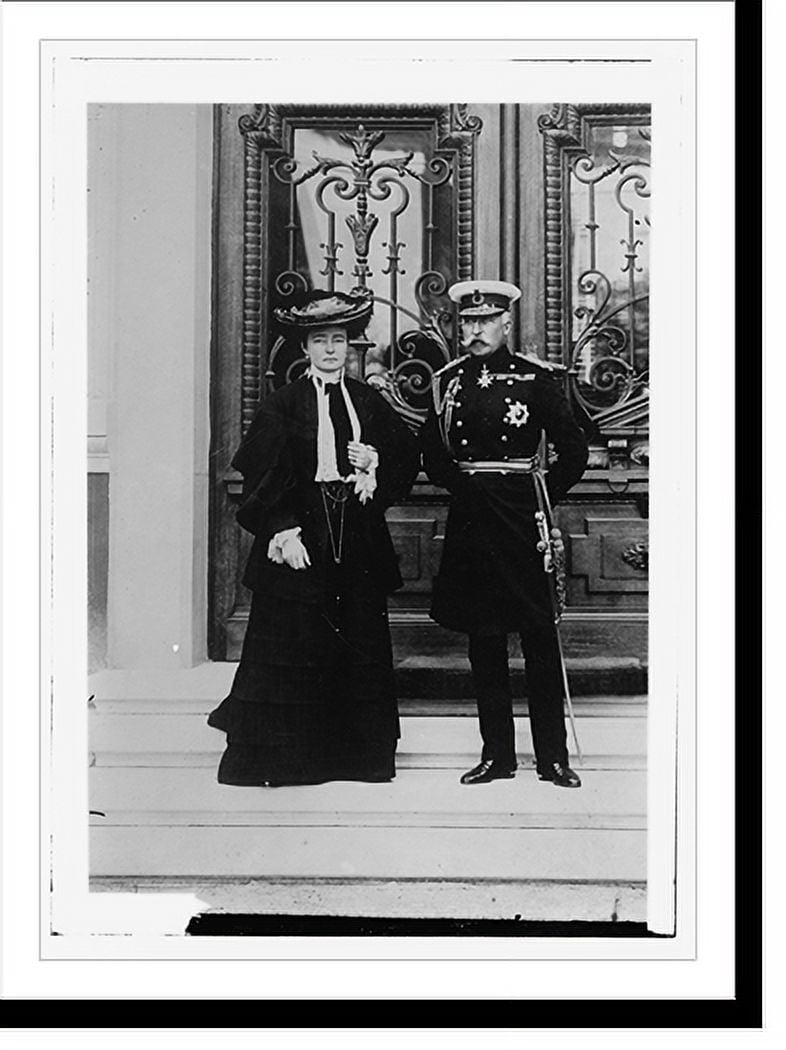 Historic Print, Duke and Duchess of Connaught, standing on steps before elaborate doors, 16" x