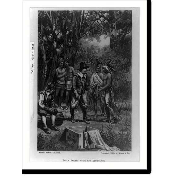Historic Print, Dutch traders in the New Netherlands, 18" x 24"
