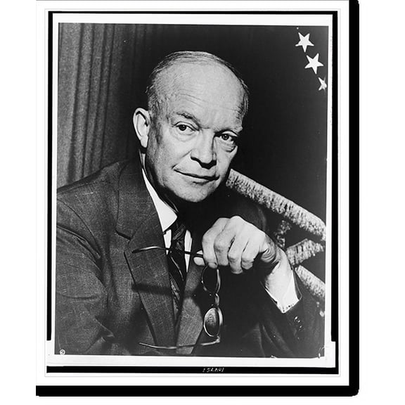 Historic Print, [Dwight D. Eisenhower, half-length portrait, facing slightly right, holding glasses].photograph by the New York Times, New York, U.S.A., 16" x 20"