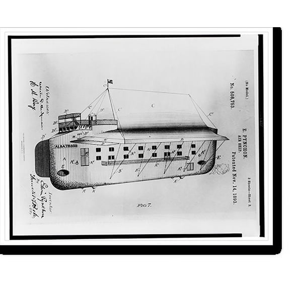 Historic Print, E. Pynchon - air ship Patented Nov. 14, 1893.The National Lithographing Company, Washington, D.C., 18" x 24"