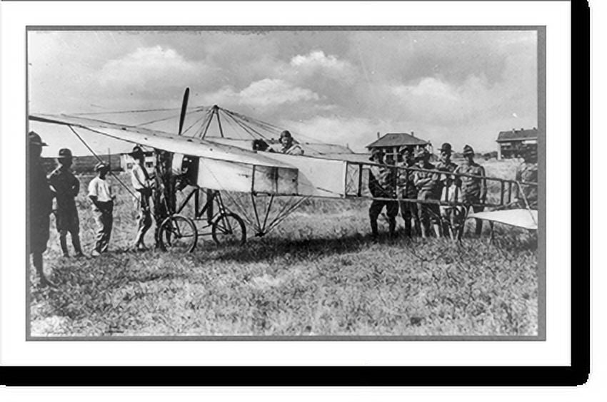 Historic Print, Early model airplane and soldiers, Camp Logan, Houston