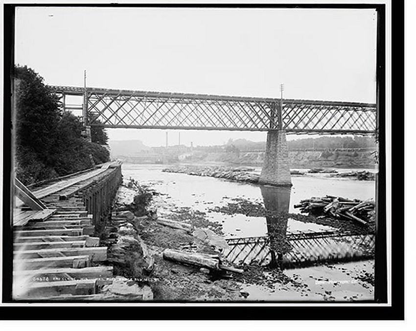 Historic Print, Eau Claire, Wis., railroad bridge and mills, 16" x 20