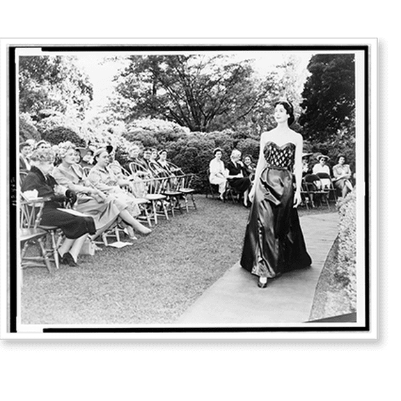 Historic Print, [Edith Bolling Galt Wilson, with group of other women, watching woman modelling gown, in garden], 16" x 20"