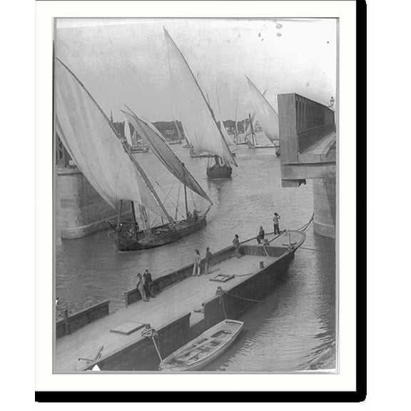 Historic Print, Egypt, Cairo, the Great Nile Bridge opened for freight boats, 18" x 24"