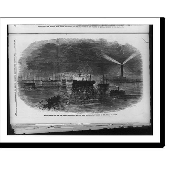 Historic Print, Egypt. opening of the Suez Canal. illumination at Port Said, Mediterranean termini of the canal, 16" x 20"
