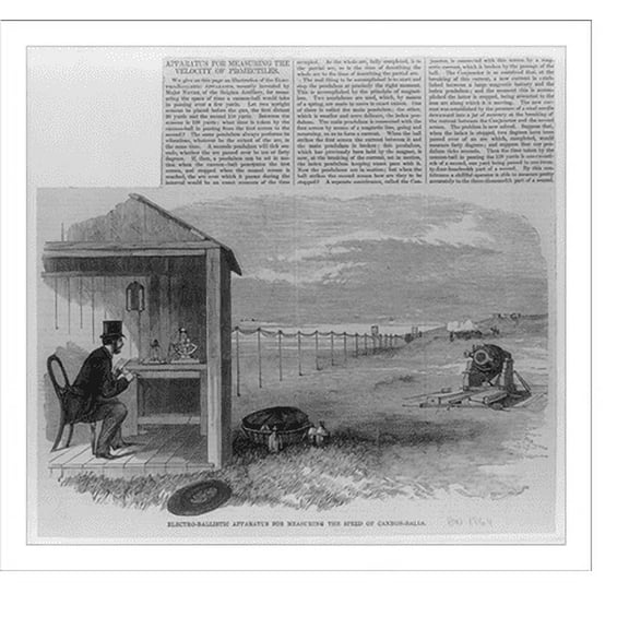 Historic Print, Electro-ballistic apparatus for measuring the speed of cannon-balls, 16" x 20"