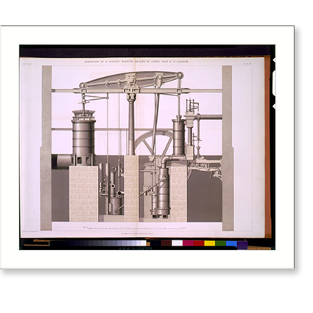 Historic Print, Elevation of a double blowing engine by James Gray & Co