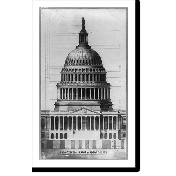 Historic Print, Elevation of dome of U.S. Capitol - 2, 16" x 20"