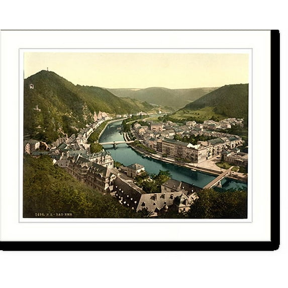 Historic Print, Ems (i.e. Bad Ems) from Kurberg Ems the Rhine Germany, 18" x 24"