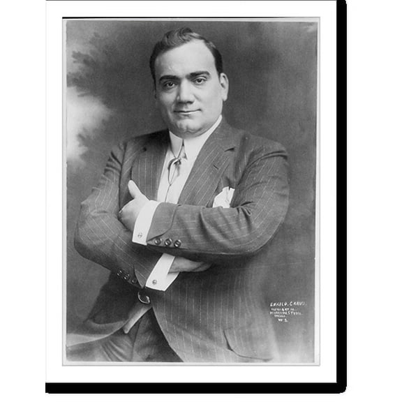Historic Print, [Enrico Caruso, 1873-1921, half-length portrait, seated, facing left, arms folded], 16" x 20"