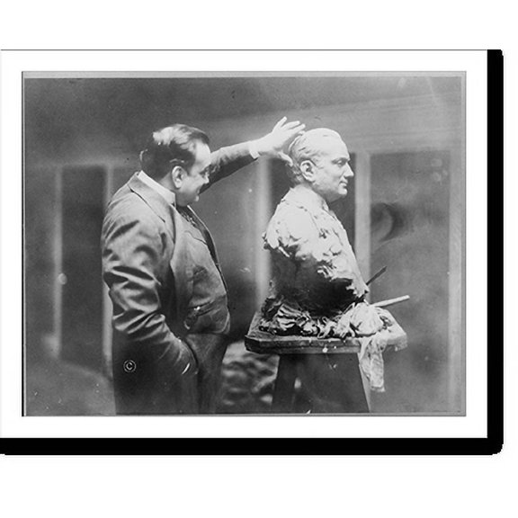 Historic Print, [Enrico Caruso, 1873-1921, three-quarter length portrait, standing, right profile, examining a bust sculpture of himself], 16" x 20"