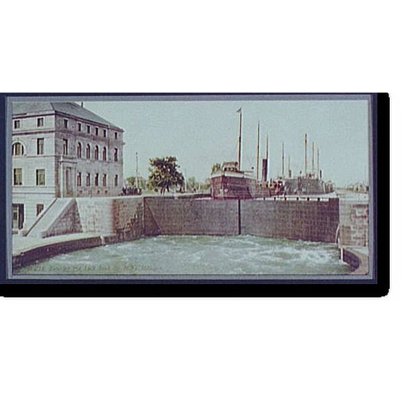 Historic Print, Entering Poe Lock, Sault Ste. Marie, Michigan, 16" x 20"