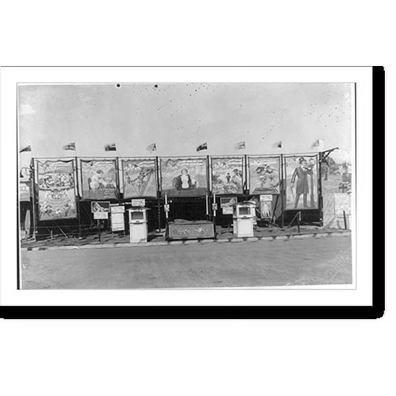 Historic Print, [Entrance to circus freak show, showing ticket booths and large posters. 1925], 16" x 20"