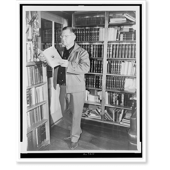 Historic Print, [Erle Stanley Gardner, full-length portrait, standing, looking at a book in his library, near Temecula, California], 16" x 20"