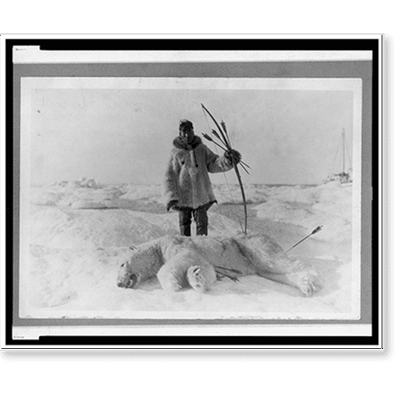 Historic Print, Eskimo hunter and polar bear slain with bow and arrow, 16" x 20"