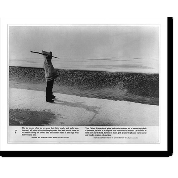 Historic Print, [Eskimos in northern Canada: hunter holding harpoon and line at crack in ice cover, waiting for seal or narwal to come up], 16" x 20"