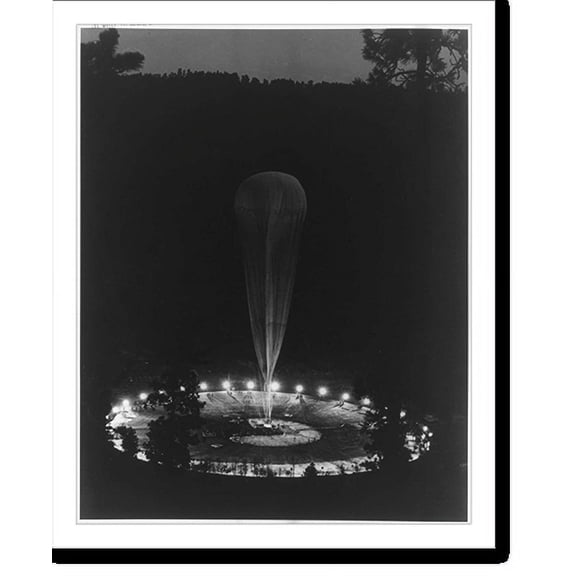 Historic Print, [Explorer II on the floor of the Stratobowl near Rapid City, South Dakota, before the ascent to the stratosphere (5:00 a.m.); ropes still attached to balloon], 16" x 20"