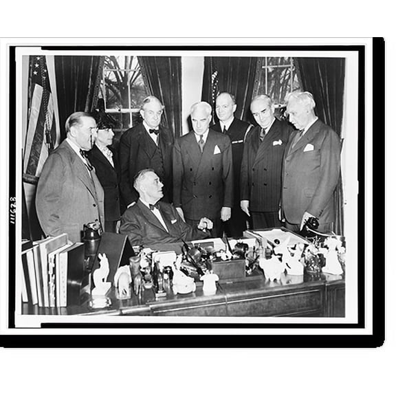 Historic Print, FDR meets U.S. delegates, 16" x 20"