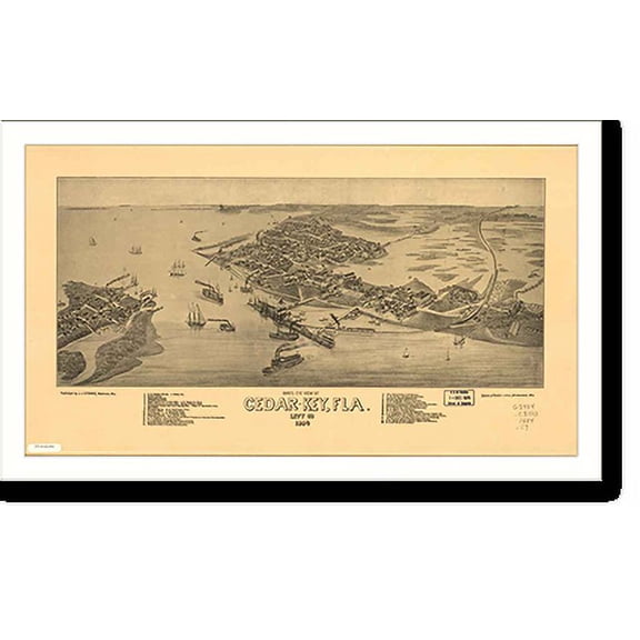 Historic Print, FL Cedar Key 1884 MAP, 18" x 24"