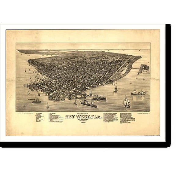 Historic Print, FL Key West 1884 MAP, 18" x 24"