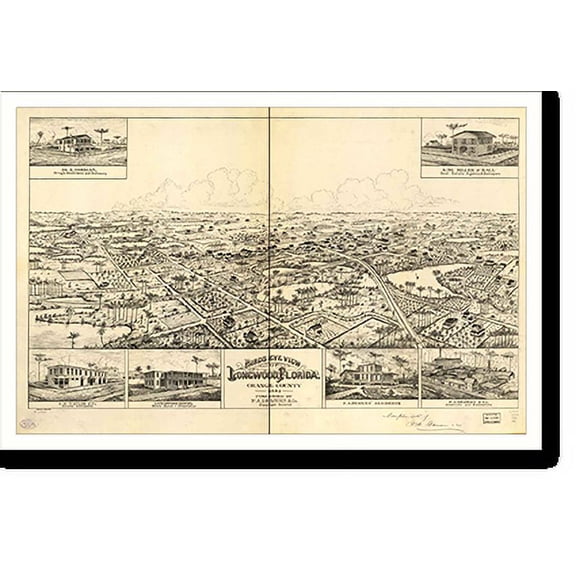 Historic Print, FL Longwood 1885 MAP, 18" x 24"