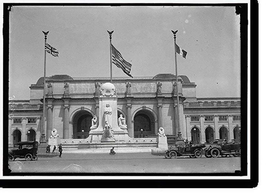 Historic Print, FLAGS. AMERICAN, BRITISH, AND FRENCH FLAGS IN FRONT OF