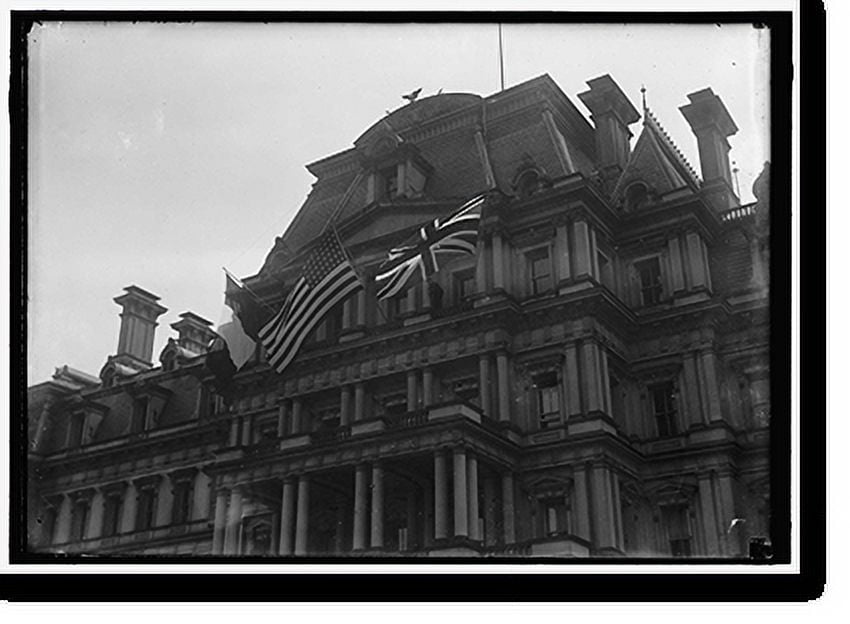 Historic Print, FLAGS. AMERICAN, BRITISH, AND FRENCH FLAGS ON STATE