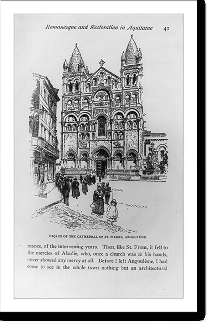 Historic Print, Facade of Cathedral of St. Pierre, Anjouleme [France