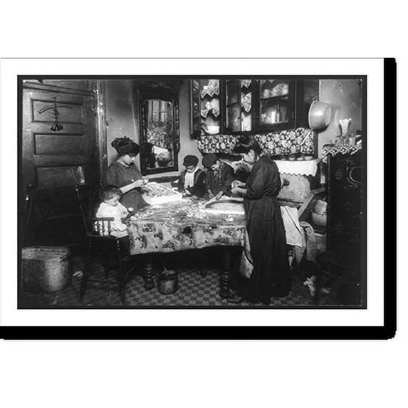 Historic Print, Family of Mrs. Mette making flowers in a very dirty tenement, 302 Mott St, top floor. Josephine, 13 yrs. old, helps out side school hours until 9 P.M. sometimes. She is ...18" x 24"