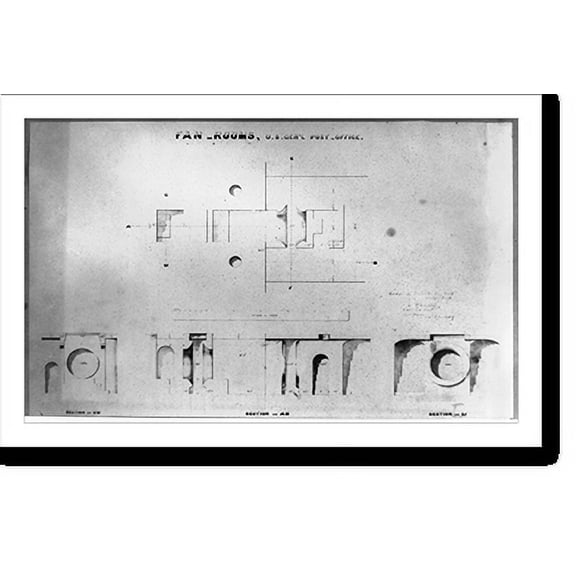 Historic Print, Fan rooms, U.S. Gen'l Post Office, 16" x 20"