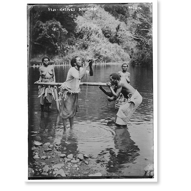 Historic Print, Fiji Natives drinking from lake, 16" x 20"