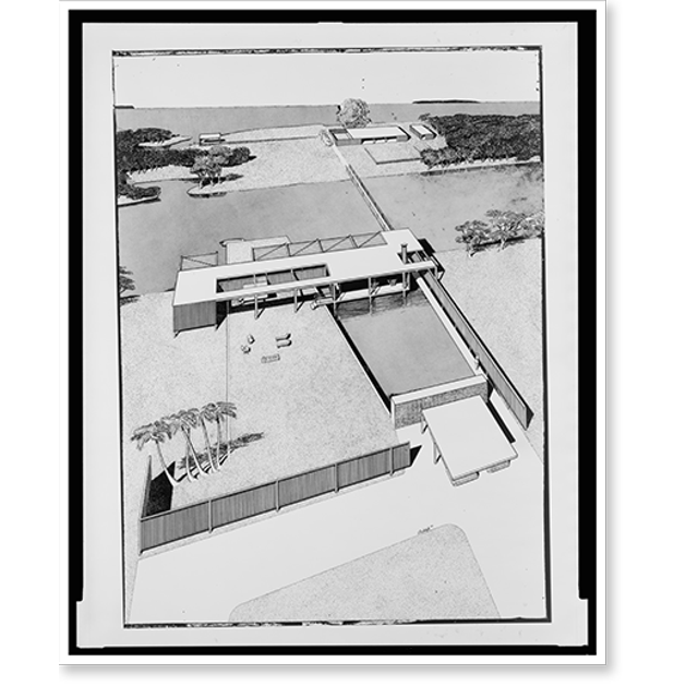Historic Print, [Finney guest house, Siesta Key, Florida (project). Bird'seye view rendering