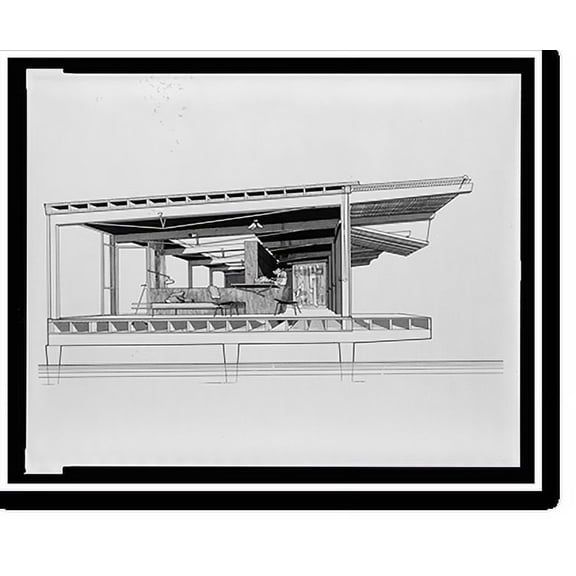 Historic Print, [Finney guest house, Siesta Key, Florida (project). Perspective section. Rendering], 16" x 20"