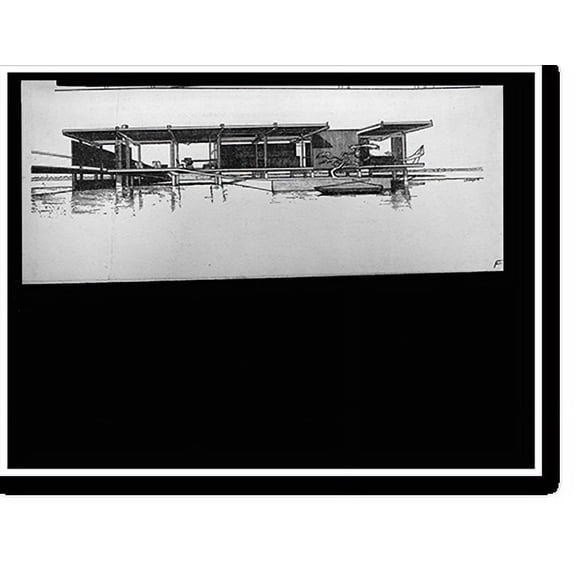 Historic Print, [Finney guest house, Siesta Key, Florida (project). Water front. Rendering (Vue D-B)], 16" x 20"