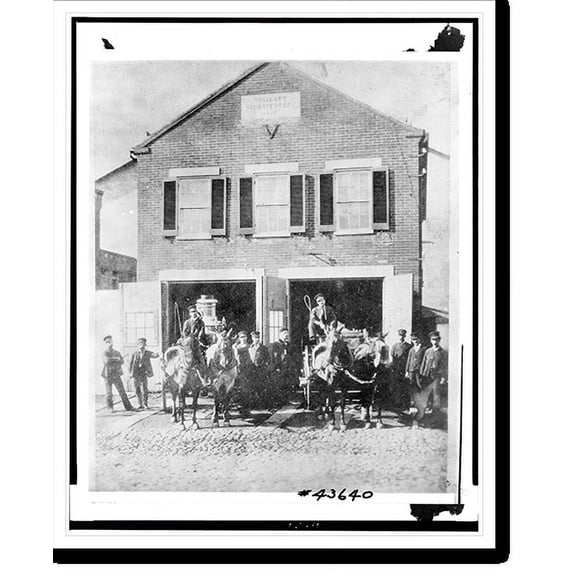 Historic Print, [Fireman with firefighting equipment in front of firehouse, in the Washington, D.C. area(?)], 18" x 24"