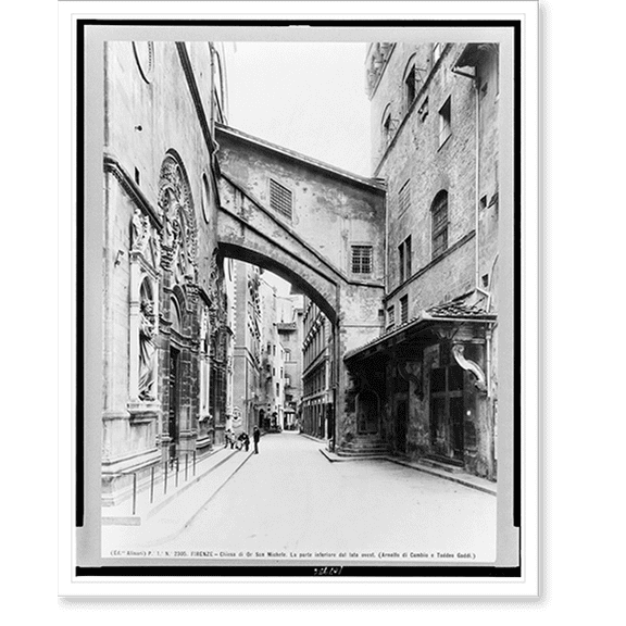Historic Print, Firenze - Chiesa di Or San Michele. La parte inferiore dal lato ovest (Arnolfo di Cambio e Taddeo Gaddi).Ed. Alinari., 18" x 24"