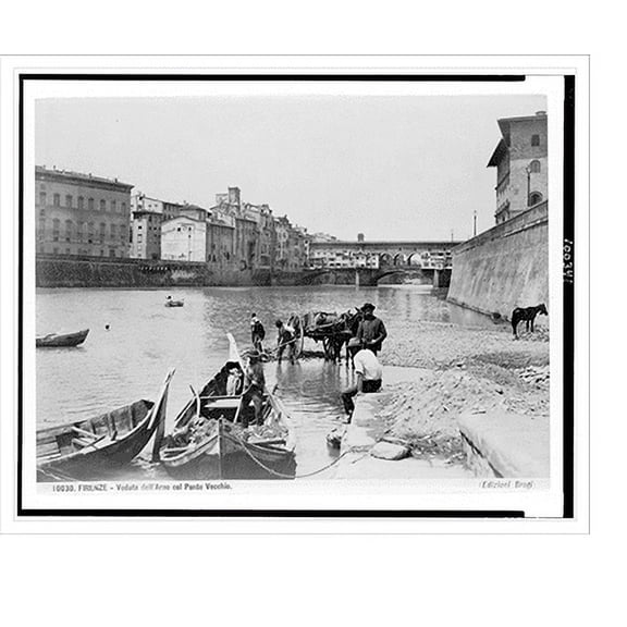 Historic Print, Firenze. Veduta dell' Arno col Ponte Vecchio, 16" x 20"