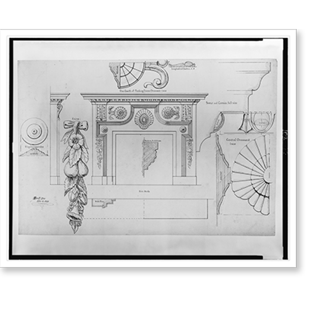Historic Print, [Fireplace mantel. Elevations, plan, sections, and full