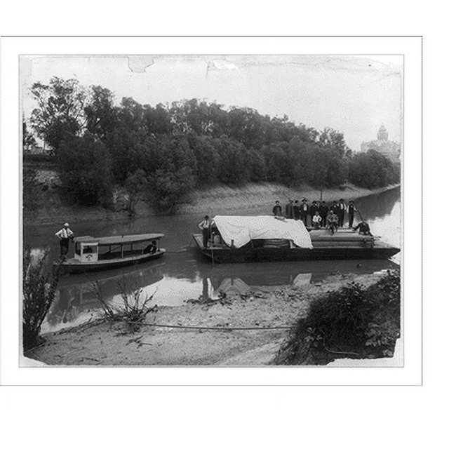 Historic Print, First barge loaded with supplies leaving Dallas port