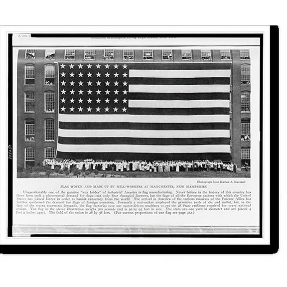 Historic Print, Flag woven and made up by mill-workers at Manchester, New Hampshire.photograph by Harlan A. Marshall., 16" x 20"