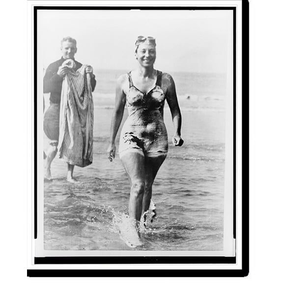 Historic Print, [Florence Chadwick emerges from water after becoming the first woman to swim the English Channel], 18" x 24"