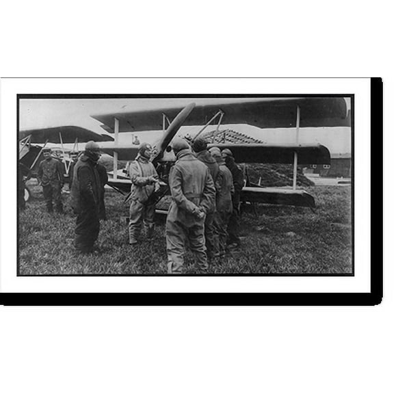 Historic Print, [Flyers gathered at airplane], 16" x 20"