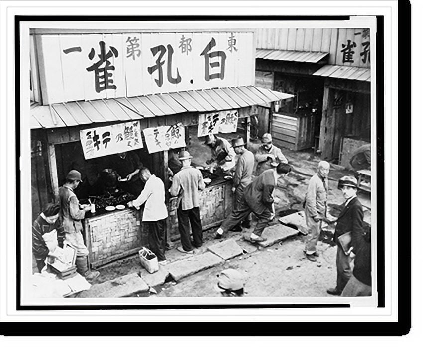 Historic Print, Food stall in Tokyo has customers, but no rice for them